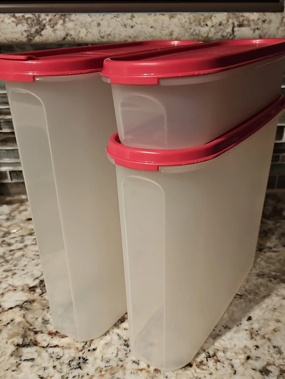 Tupperware Translucent Food Storage Containers with Pink Lids - Set of 3